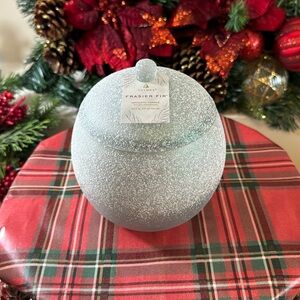 Thymes Frasier Fir Flocked Novelty Statement Candle – White Candle Jar D…